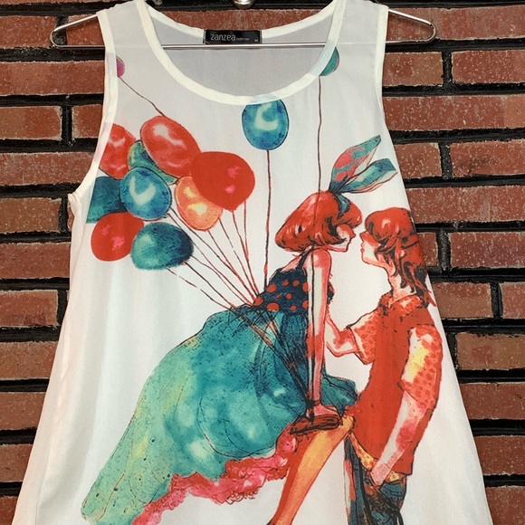 Zanzea Tops - Zanzea White Tank Top With Balloon Print SZ-M